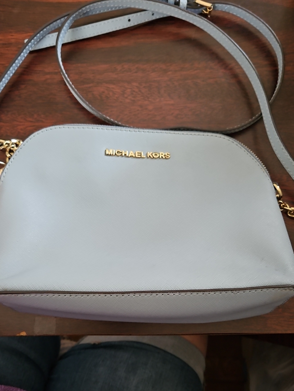 Michael Kors Pale Blue Dome Crossbody with Gold Hardware